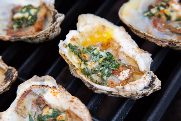 Garlic Butter Grilled Oysters on a Half Shell